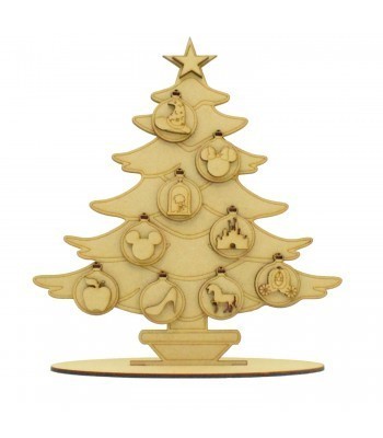 Laser Cut Christmas Tree in a stand with 3D Baubles and Magic Castle Themed Shapes - Stand Options